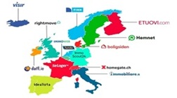 Top onroerend goed verkoop websites logo's op de kaart van Europa